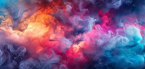 Poster Nebula-like emerald and magenta paint clouds merging in an otherworldly dance © sdk