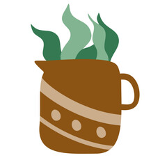 Cute Plant Dodle on Pot Vector Design