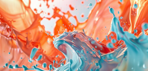 Radiant peach and azure paint splashes forming a captivating interplay of light and color