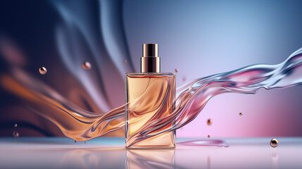 Luxury Perfume Bottle with Elegant Reflections and Satin Fabric Background
