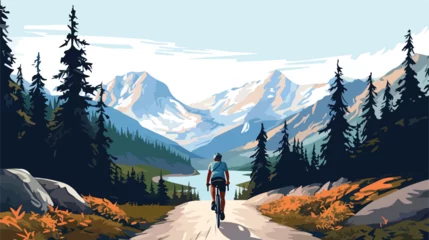 Foto auf Acrylglas A cyclist riding through a scenic mountain pass wit © Hyper