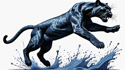 Fototapeta premium Panther jumping illustration