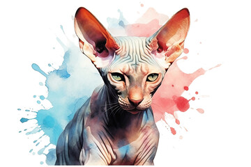 watercolor picture done sphynx cat background sphynx white sphynx painting cat animal watercolors clipping path cat