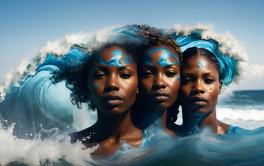 African nymphs that came out of the water. - obrazy, fototapety, plakaty