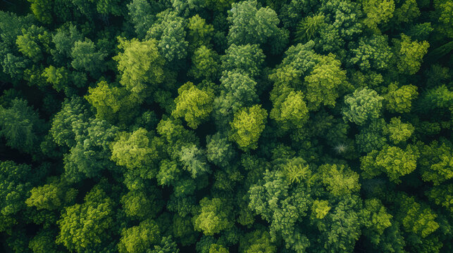 Arial view green trees forest background
