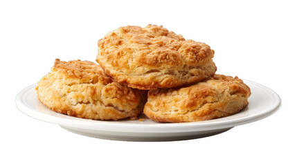 Chicken Biscuit on a plate isolated on transparent png background. Generative ai 