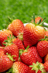 Fresh, delicious strawberries on the grass
