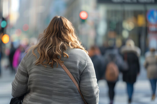 Overweight woman walking on the  street