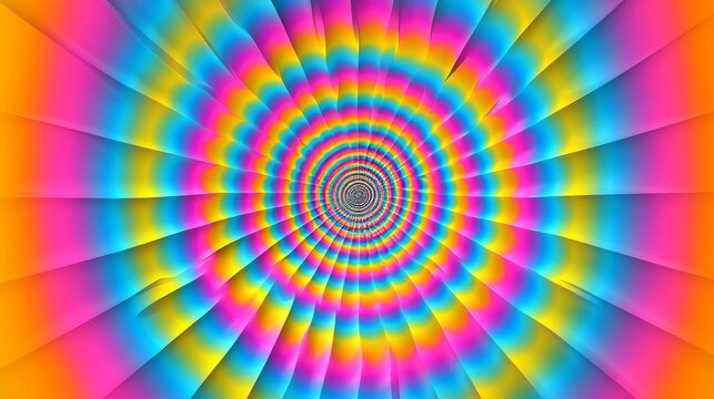 Dynamic whirl motion optical illusion with bright colored spiraling square moire pattern