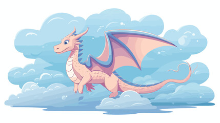 A dragon flying amongst fluffy clouds with shimmeri
