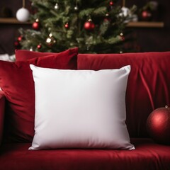 red sofa with christmas decoration