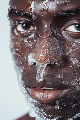 Obraz premium A handsome model face is covered with ice