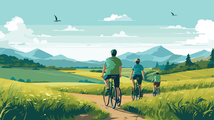 A family going on a bike ride through a scenic coun