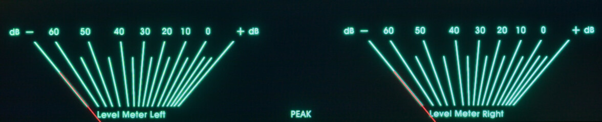Audio Network Streamer, DAC, and Amplifier Dual VU Meters Glowing in the Dark. - obrazy, fototapety, plakaty