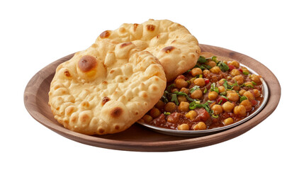 Chole Bhature on a plate isolated on transparent png background. Generative ai 