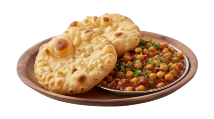 Chole Bhature on a plate isolated on transparent png background. Generative ai 