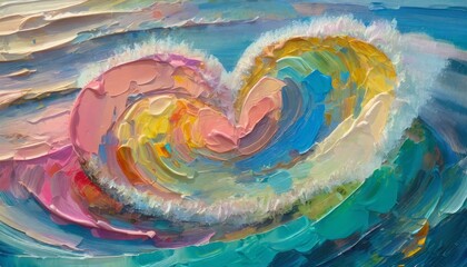 Texture art, oil painting style heart illustration.