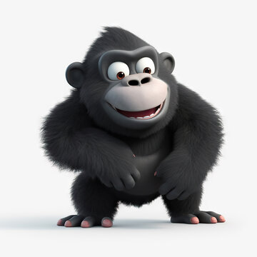 cartoon gorilla character smiling on a white background - Generative AI
