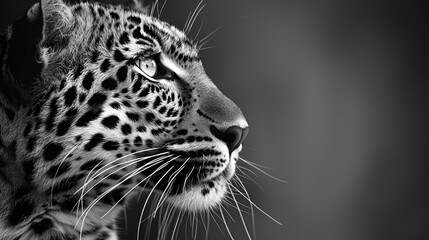 A close up black and white portrait of a leopard, Close up big leopard isolated on black background, Generative Ai  - obrazy, fototapety, plakaty