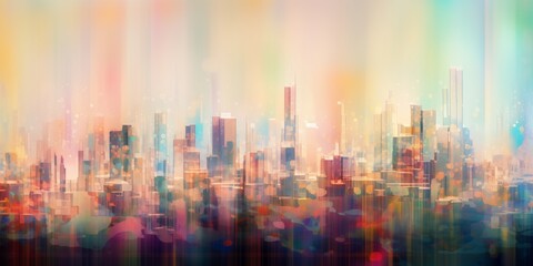 Fototapeta na wymiar Ethereal cityscape in vibrant hues, resembling a digital painting