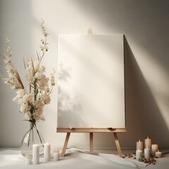easel with blank canvas on the floor