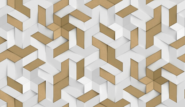 3D Wallpaper origami mosaic of white and gold particles