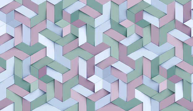 3D Wallpaper origami mosaic of pastel colored particles violet and green tones High quality seamless realistic texture