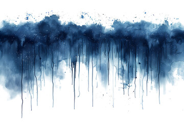 Indigo and sapphire dripping watercolor paint stain on white background. - obrazy, fototapety, plakaty