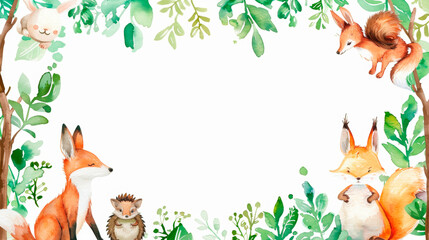 A framed display of detailed watercolor art featuring animals and foliage, enriching any space with nature's essence. Banner. Copy space.