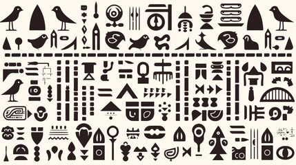 A geometric pattern of hieroglyphs and ancient symbol - obrazy, fototapety, plakaty
