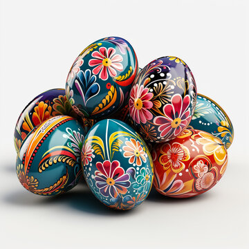 Mix of colored eggs with the traditional designs