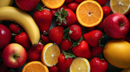 Multi vitamin fruit background - many different healthy organic fruits - obrazy, fototapety, plakaty