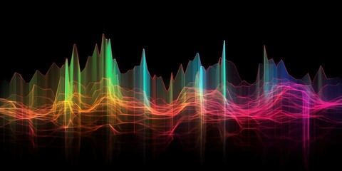 Abstract digital soundwave art with vibrant, iridescent peaks