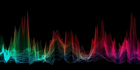 Abstract digital soundwave art with vibrant, iridescent peaks