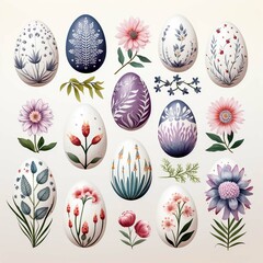 Fototapeta na wymiar Vector illustration, set of easter eggs. Gorodets painting stylization. Russian native floral ornaments