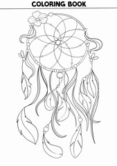 coloring book dream catcher with peony for adults and kids Cute Adult coloring page doodles, sketch coloring book for relaxing