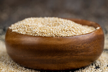 scattered white quinoa seeds, close up