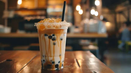Fototapeten Pumpkin spice latte, iced coffee background photo © common