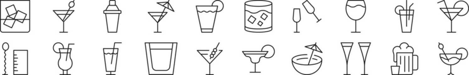 Various beverages Line Icons collection. Editable stroke. Simple linear illustration for web sites, newspapers, articles book
