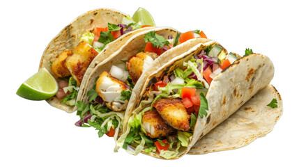 Fish Tacos isolated on transparent png background. Generative ai 