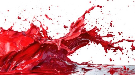 Vibrant Red Paint Splash on Isolated White Background - Abstract Liquid Flowing and Dripping Motion
