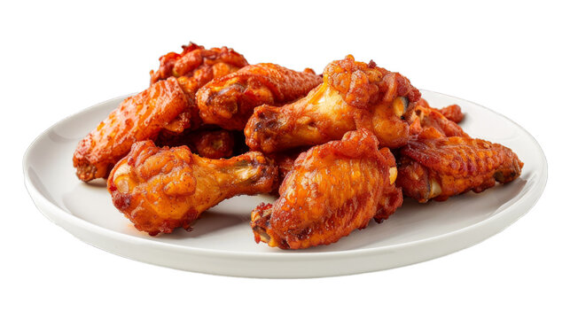 Garlic Parmesan Wings on a plate isolated on transparent png background. Generative ai 