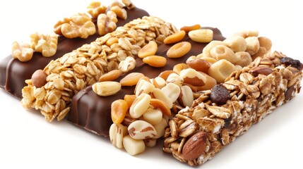 Granola bars isolated on white background, food item on a clean white backdrop for versatile use
