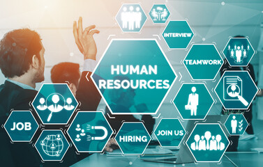 Human Resources Recruitment and People Networking Concept. Modern graphic interface showing...