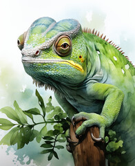Obraz premium Watercolor, colorful chameleon on a white background.