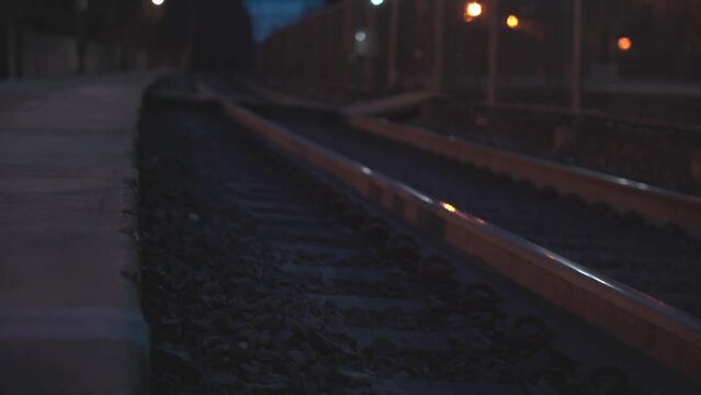 Tilt up NY Transit trian tracks Maplewood train station NJ 4k