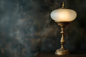 Naklejka premium Vintage Lamp, Golden Warmth, ornate, brass, frosted, glass