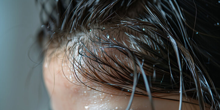 Close shot of greasy hair problem on black hair