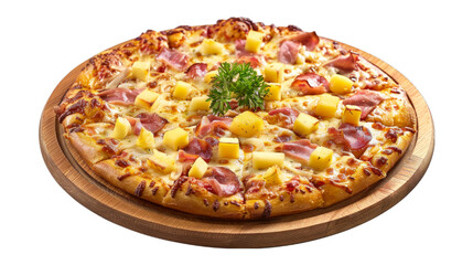 Hawaiian Pizza isolated on transparent png background. Generative ai 