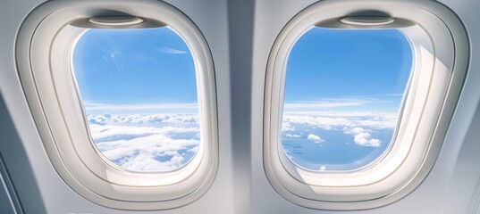 Vast panoramic sky horizon seen through airplane window, capturing the expansive beauty